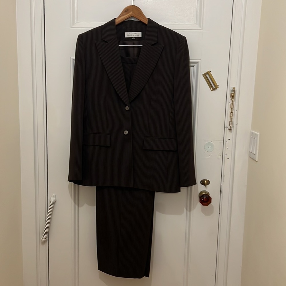 Tahari  Brown Pinstripe Pant Suit - Picture 3 of 10